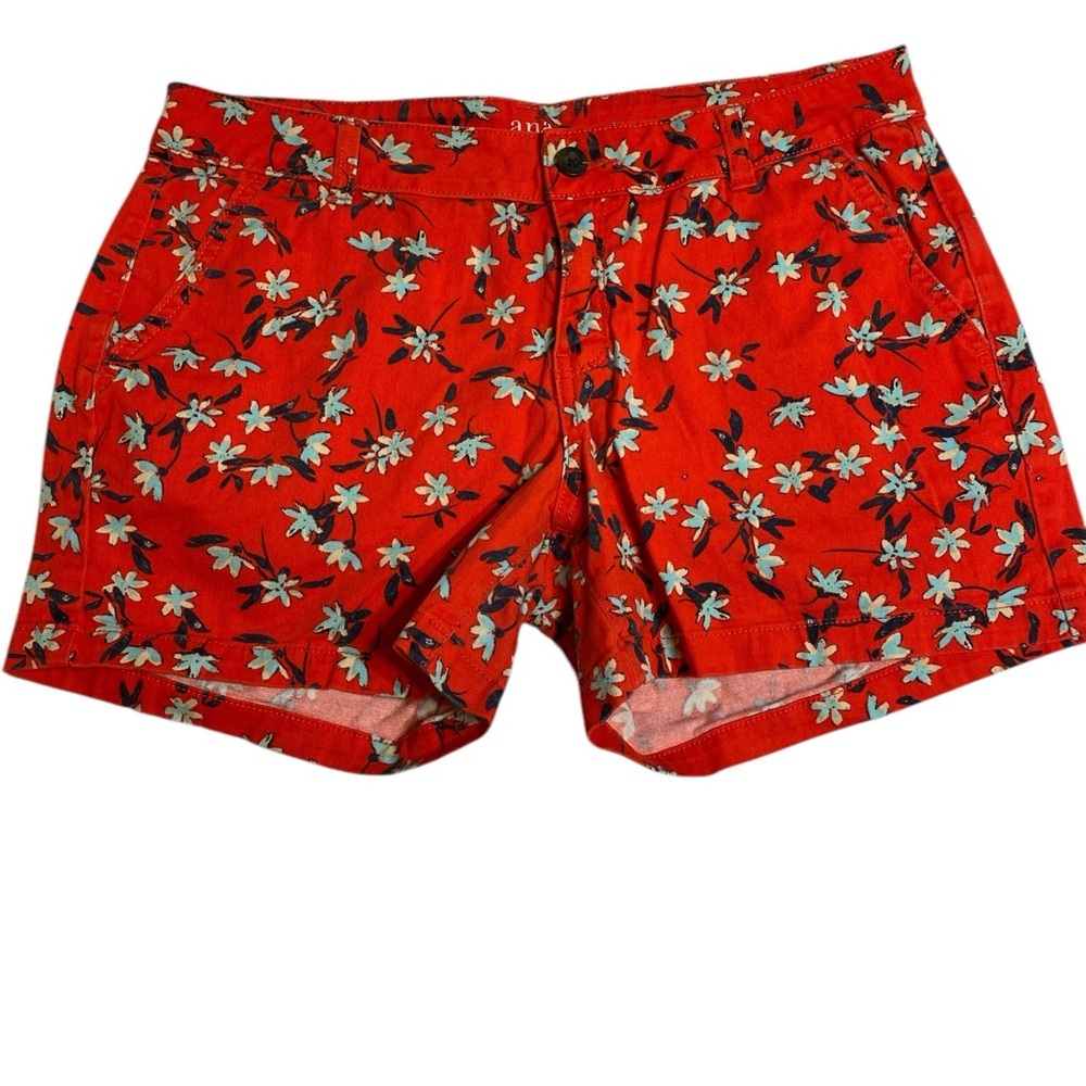 a.n.a. Red Floral Women's Chino Shorts pockets four inch inseam
